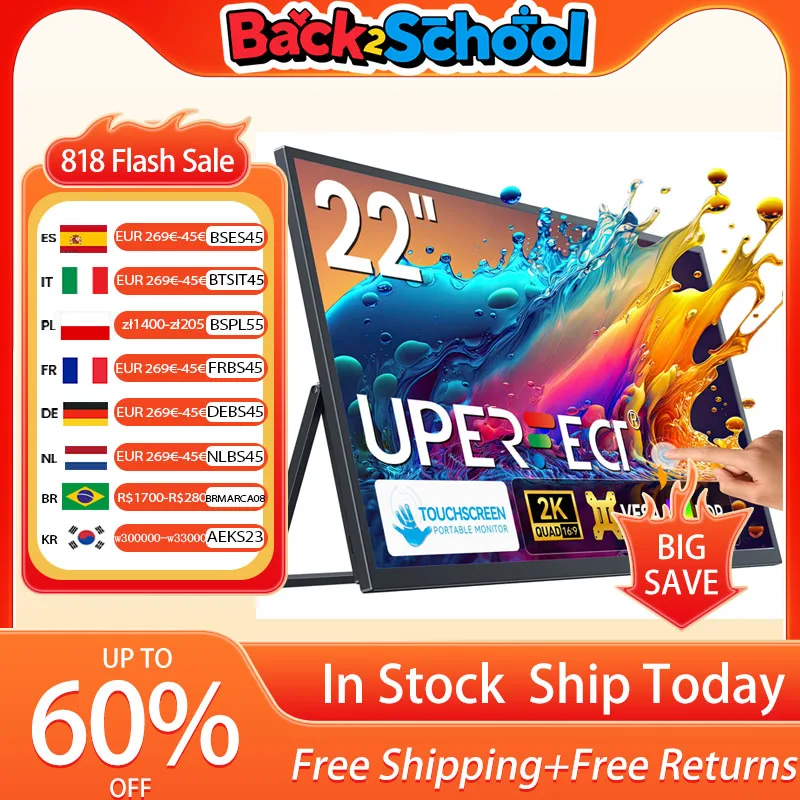 

UPERFECT 22 "2K сенсорный портативный монитор IPS экран игровой дисплей Type-C HDMI с подставкой-держателем для телефона мини-ПК удлинитель Loptop