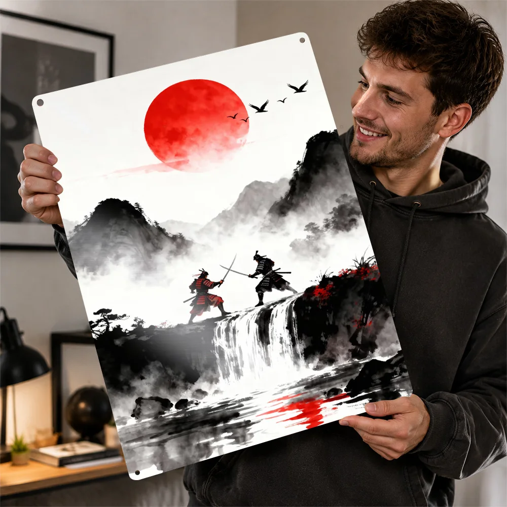 Samurai Duel Poster Gaming Wall Art Personalized Vintage Metal Sign for Bedroom Man Cave Home Decor Gamer Gift Room Decoration