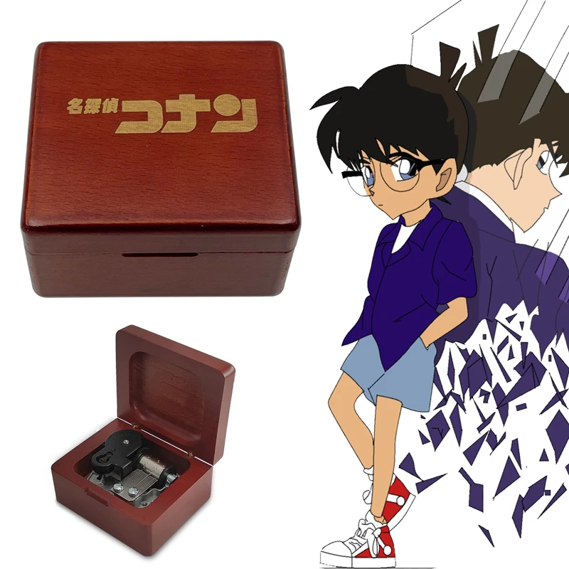 Boutique Detective Conan Music Box Handmade Red Wooden Mechanical Gift for Anime Fans New Year Christmas Home Office Decor