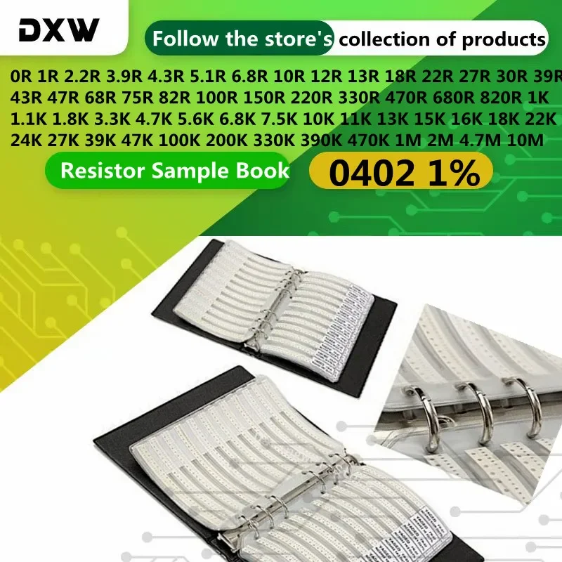 

Резистор 8500 шт. 0402 0R~10M 1% 1R 3.3R 4.7R 10R 12R 15R 20R 30R 47R 100R 1K 10K 33K100K 220k 510K 1M OHM Книга образцов резисторов