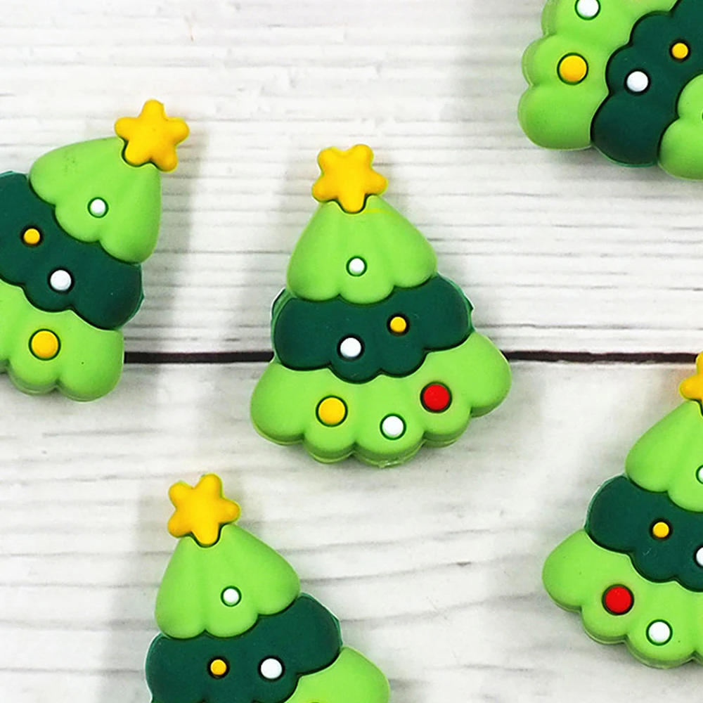 Chenkai 50pcs Cute Christmas Tree Silicone Focal Beads For Beadable Pen Silicone Charms Characters for Pen Keychain Making