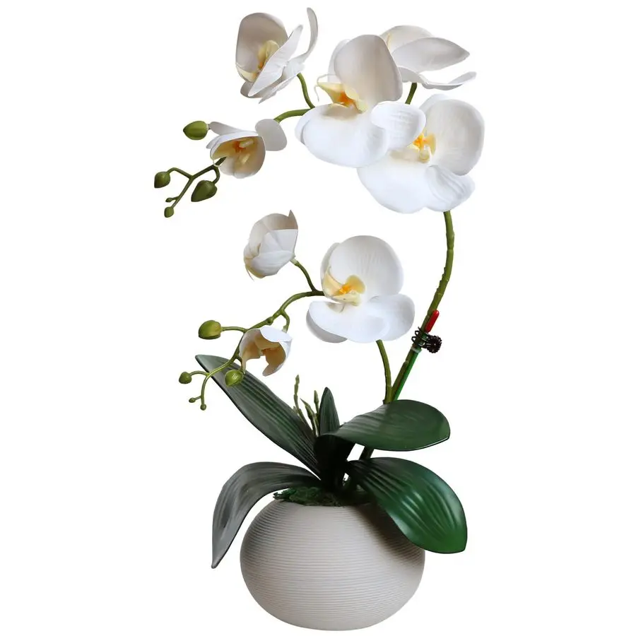 

Tall 17 White Real Touch Orchid Artificial Flowers with Vase Fake Orchids Silk Floral for Home Decor Indoor Bathroom Decoration