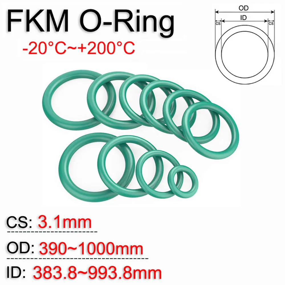 

1/5/10pcs FKM Fluororubber O-rings Sealing Ring Thickness CS 3.1mm OD 390~1000mm O Ring Fuel Washer Oil Resistant Acid Alkali