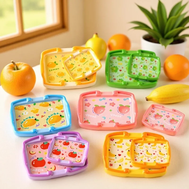 5pcs Mini Fruit Print Tray Hand Basket Tray Model DIY Miniature Food Resin Craft Table Decor Ornament