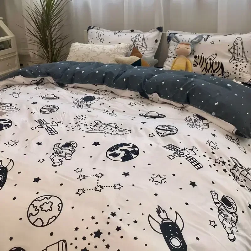 Cute Bear Bedding Set Green Flowers Cartoon Printed Single Double Size Boys Girls Duvet Cover Sheet Pillowcase Kit Young