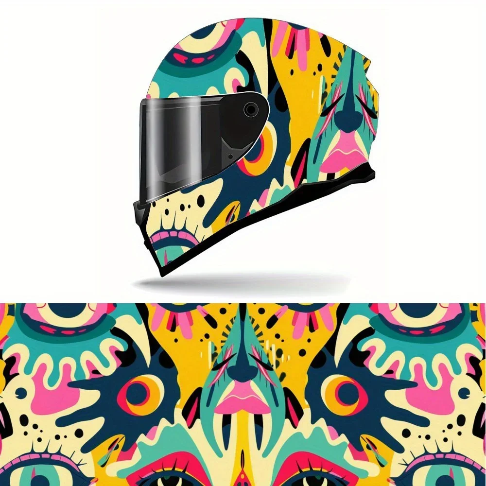 

Colorful Geometric Pattern Full Helmet Vinyl Wrap Sticker, Motorcycle Helmet Racing Graphic Decal, Waterproof Self-adhesive Helm