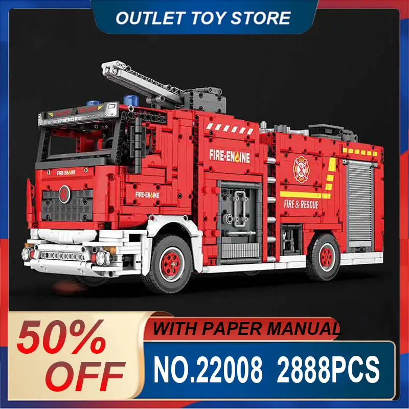 Reobrix 22008 Red Water Spray Fire Engine Building Blocks Bricks, High Difficulty Assembled Model, Ideal Educational Toy Gift