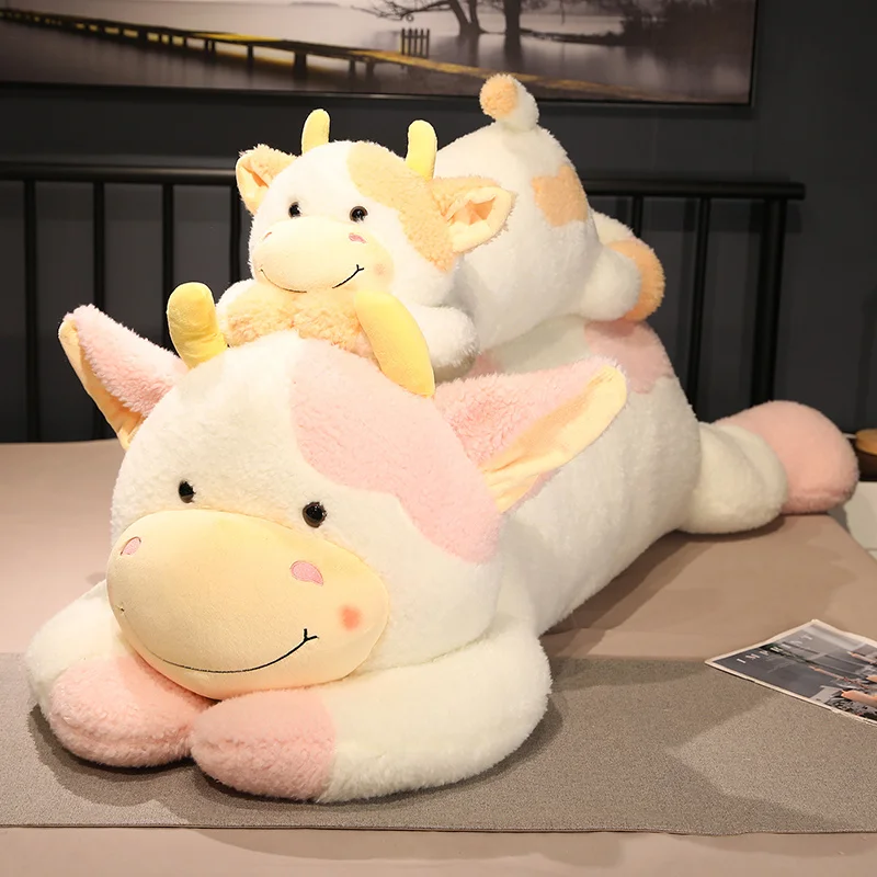 90cm/110cm Lovely Milk Cow Plush Toys Cartoon Stuffed Animal Cattle Dolls Sleeping Pillow For Baby Girls Birthday Gifts