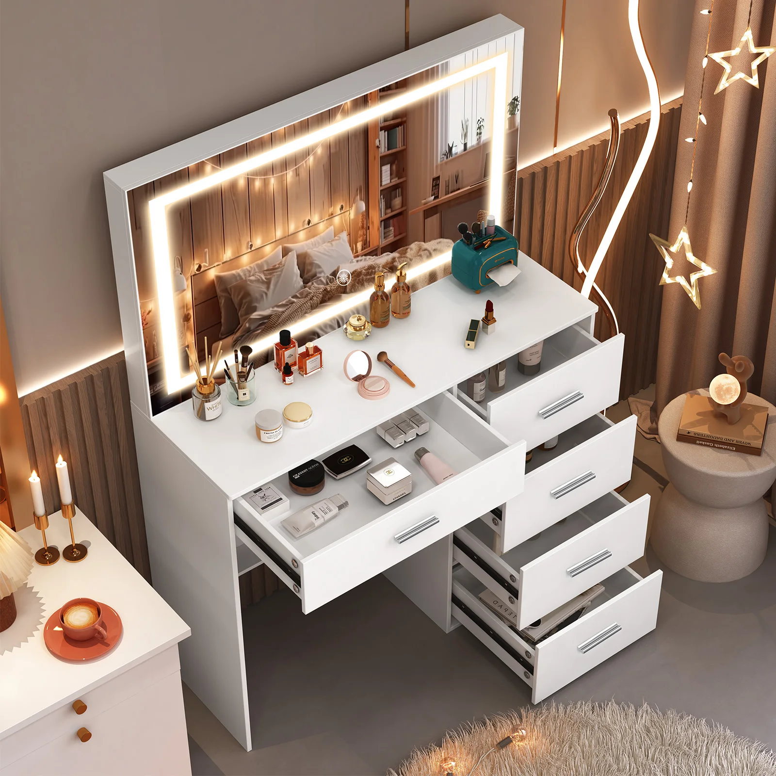 Toaletka z dużym lustrem LED,  – Home Office 365 recenzja i cena