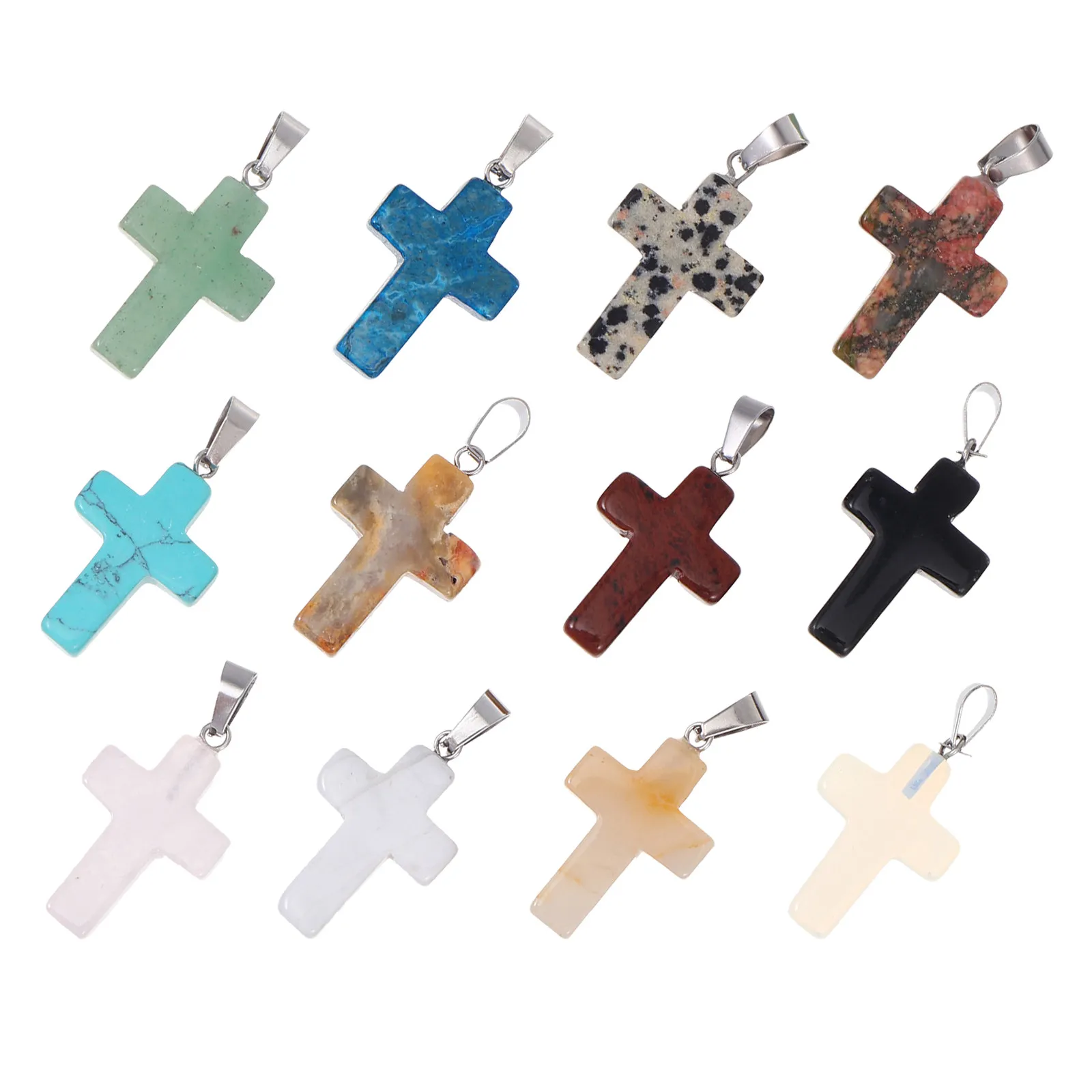 

12Pcs Natural Stone Cross Pendant Charms Jewelry Making DIY Accessories Colorful Mixed Stone Jewelry Necklace DIY Pendant Charm