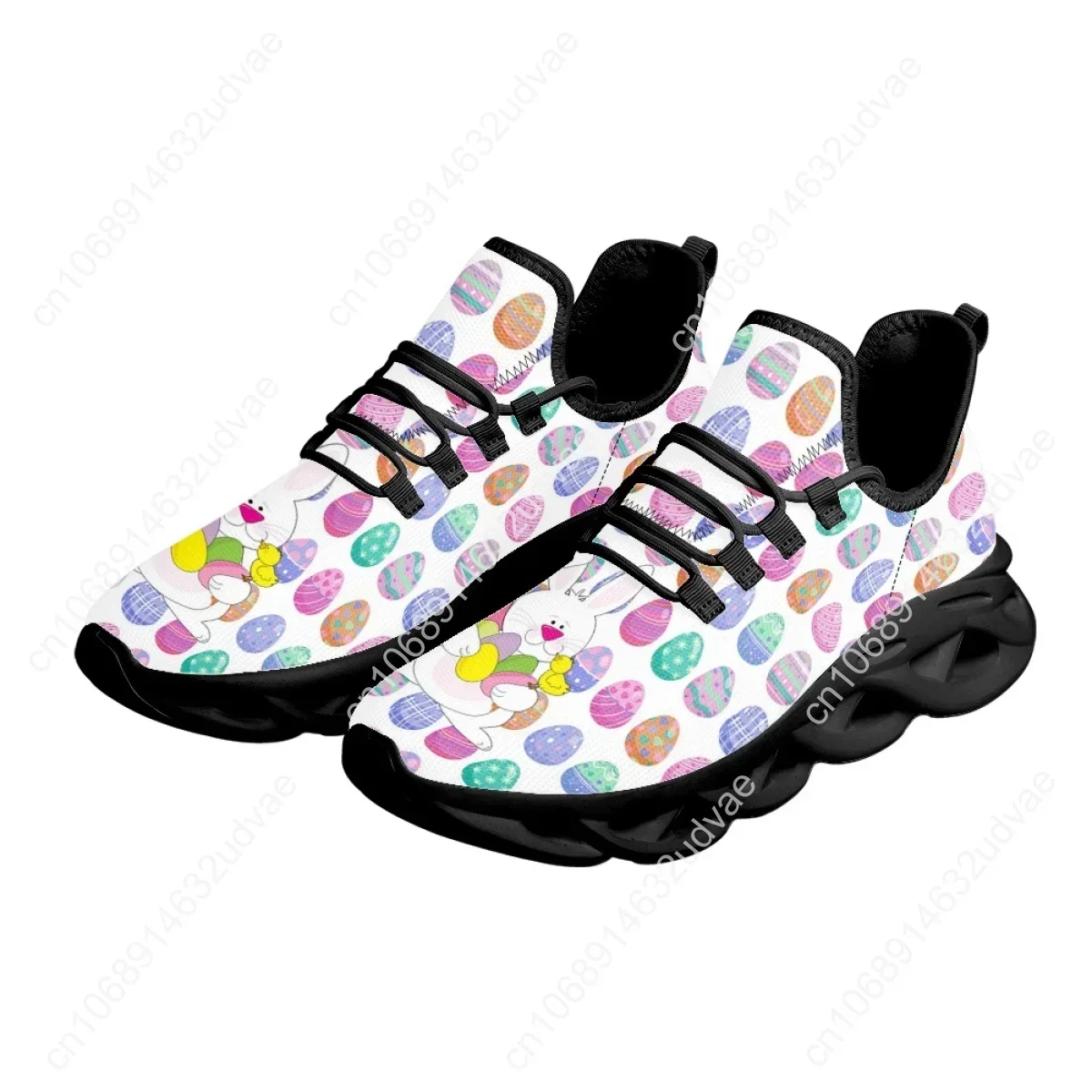 Funny Easter Bunny Design Flats Shoes Women's Lightweight Lace-Up Walking Shoes Students Comfortable Jogging Shoes Easter Gift