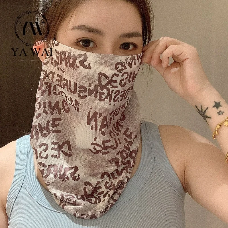Hanging Ear Sunscreen Mask for Women Summer Outdoor Cycling Motorcycle Face Towel Ice Silk Hanging Ear Veil Outdoor Face Mask