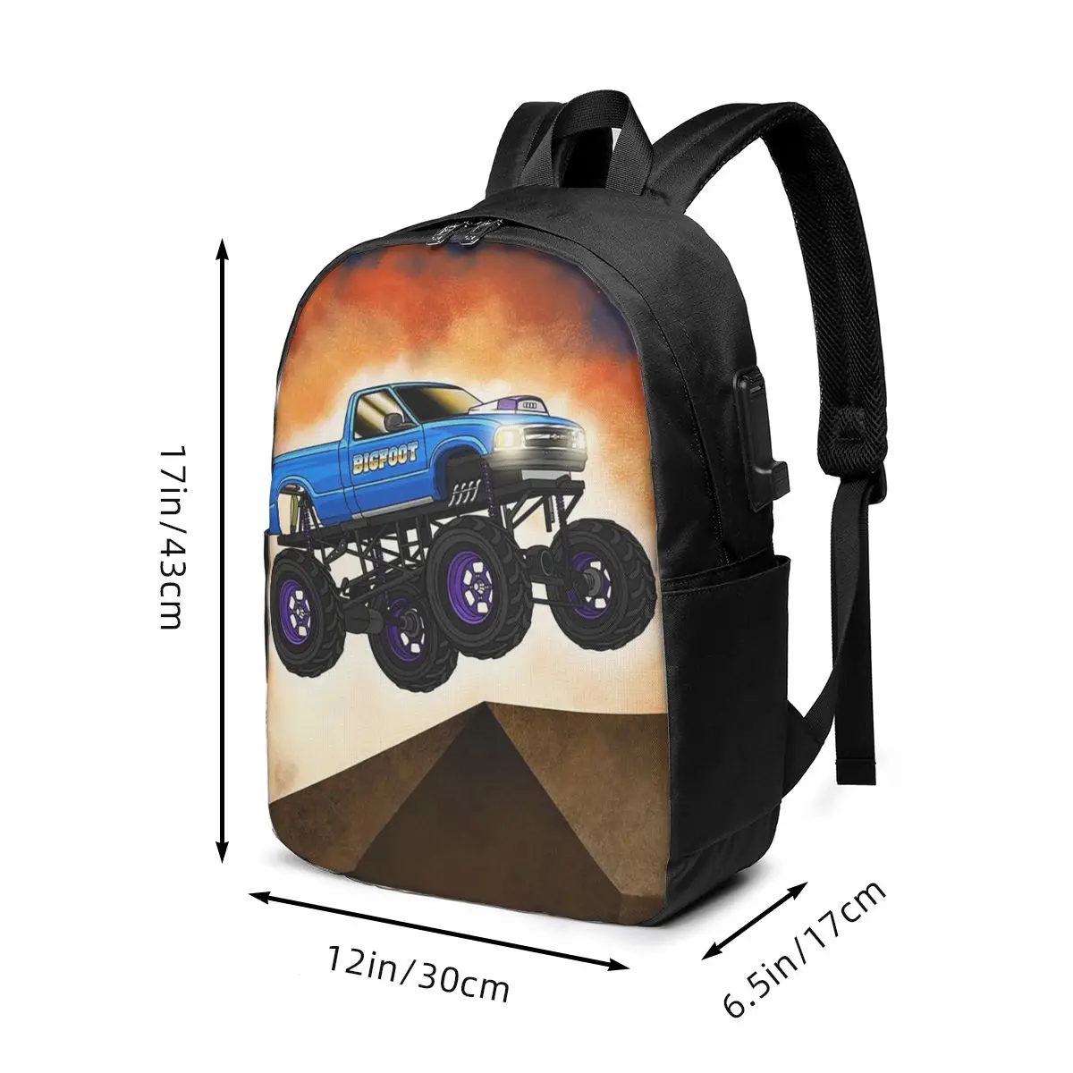 Cartoon Monster Truck In The Mountain Backpack Travel Notebook Bag Computer College Student School Bag Laptop Shoulder Bags