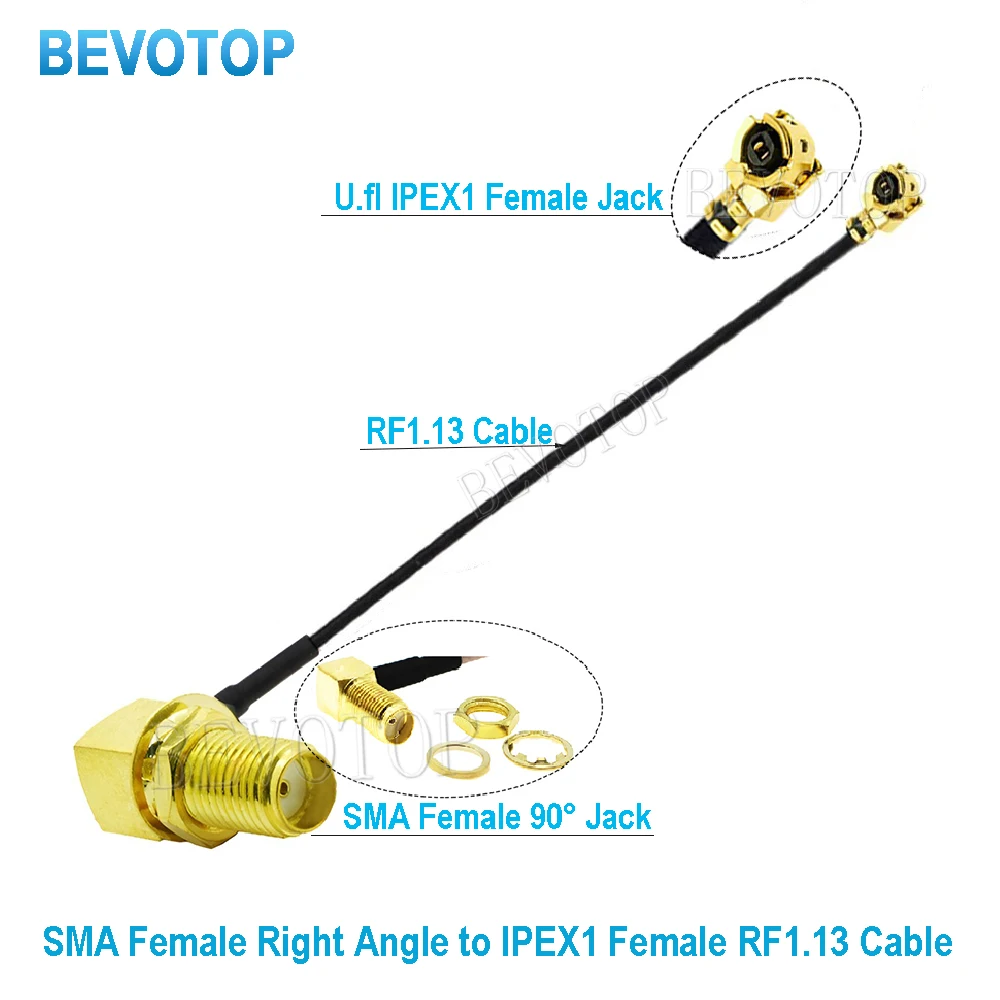 10PCS SMA Female Right Angle to ufl U.FL IPX Female Jack RG1.13mm Pigtail Extension RF Cable for WIFI Antenna