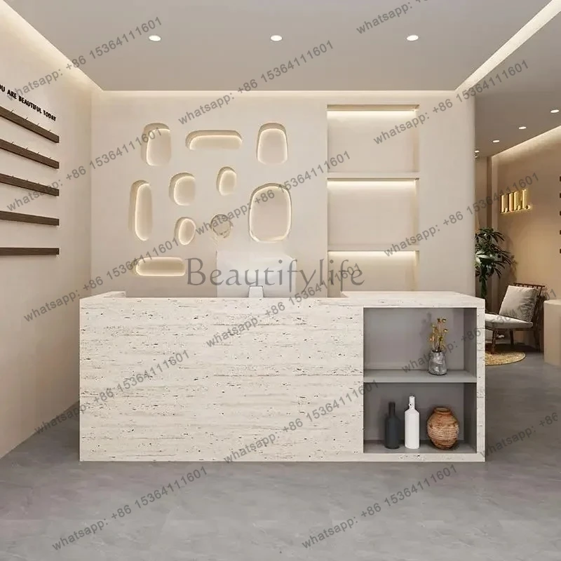 Imitation travertine checkout page Simple modern clothing store Beauty salon counter Simple front desk Reception desk