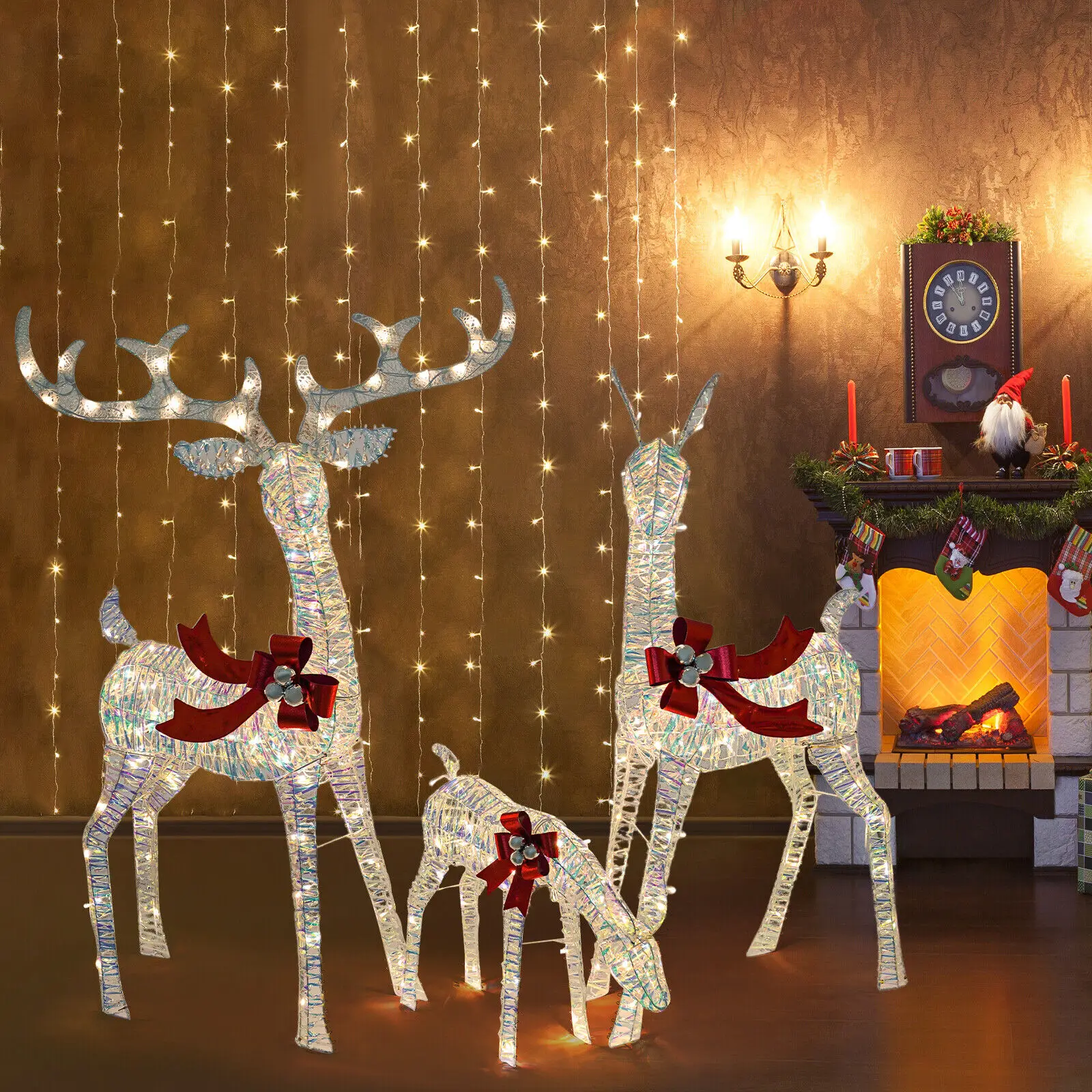 Bymaocr 3pcs Illuminated Reindeer Handmade Christmas Tree Top Decor, New Year's, Wedding, Party LED Waterproof Atmosphere Lights