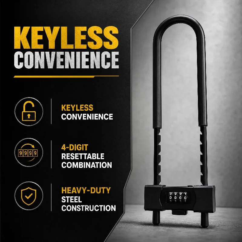 Electric Bike U Lock Heavy Duty Anti Theft Long Shackle Padlock for Home Door Outdoor Security