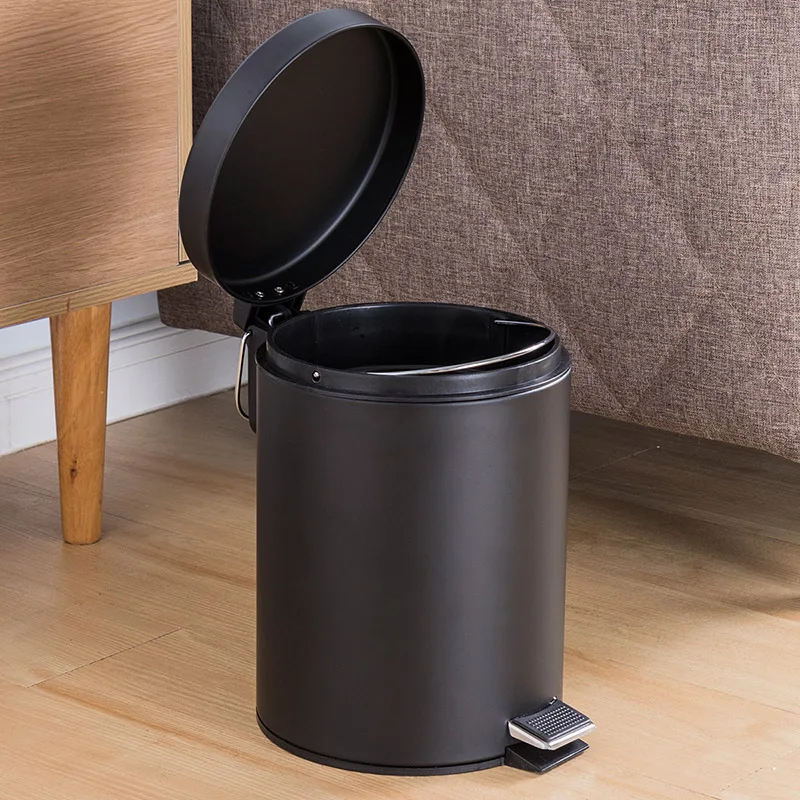 ORZ Black Round Step Trash Wastebasket Garbage Container Bin with Lid for Bathroom Powder Room Bedroom Kitchen