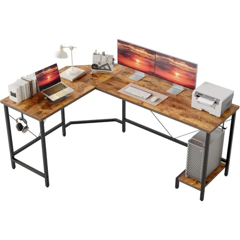 

Modern L-Shaped Computer Desk, 66" Corner Home Office Desk with Storage Shelves, Large Corner Gaming Desk with Ergonomic Monitor