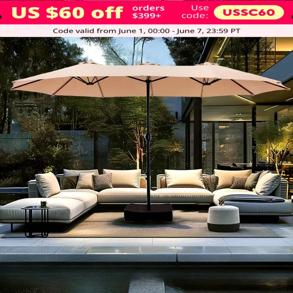 

Patio Umbrella, 15ft Large Patio Umbrellas, with Base Included, with Crank Handle, for Poolside Lawn Garden, Patio Umbrella