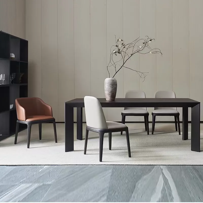 Italian minimalist rectangular home, solid wood dining table, designer light luxury smoky color, desk simple conference table