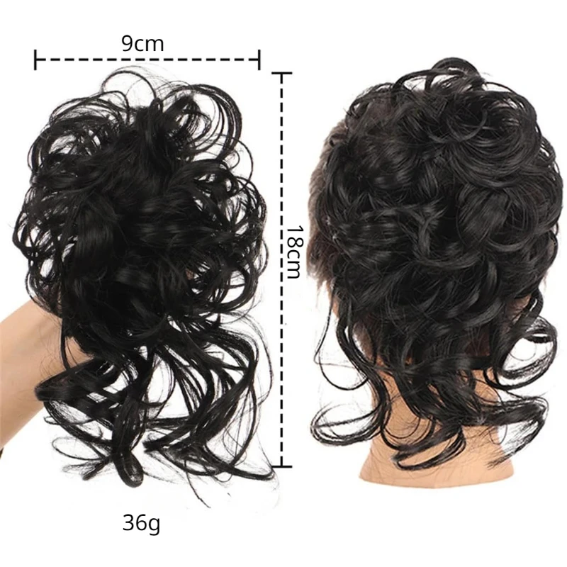 Synthetic Messy Hairs Bun Curly Donut Chignon with Elastic Band Hair Extensions Fake Wigs for Women Diademas Para El Pelo Mujer