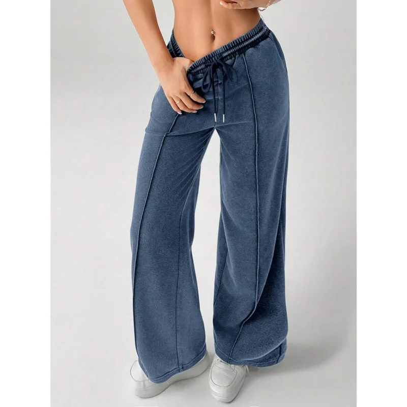 

Удобные повседневные брюки с широкими штанинами и завязками, женские, весенняя мода, мягкий материал, 100% другое волокно