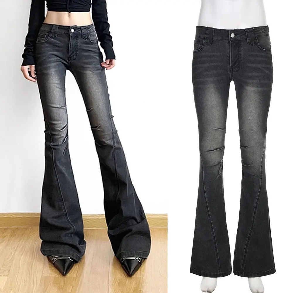 

Harajuku Low Waist Flare Jeans Boot Cut Stretchy Women Pants Skinny Skin-friendly Bell Bottoms Girlfriend