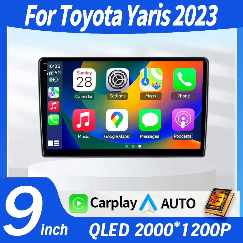 

2K экран 8 + 256G Android 15 автомобильный мультимедийный GPS DSP радио авто для Toyota Yaris 2023 4G Bluetooth CarPlay стерео
