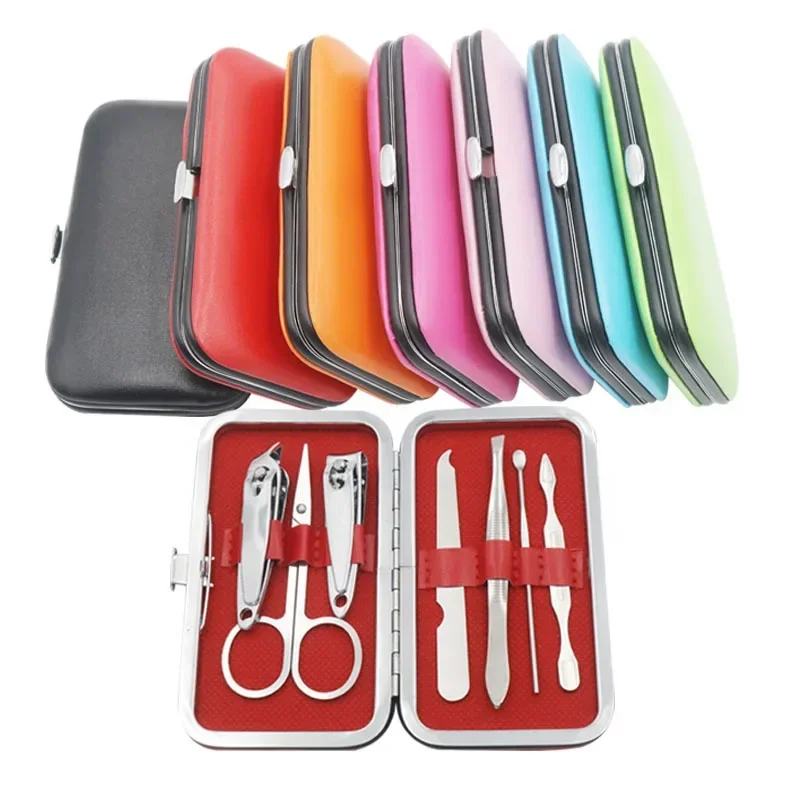 Nail Clipper 7Pcs Set Nail Scissors Grooming Travel Case Tool Manicure Pedicure Kit Ear Pick Tweezers Nail File for Women 7 in 1