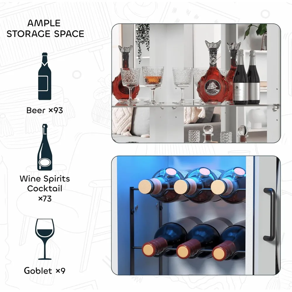 خزانة بار زاوية طويلة 68.9 بوصة، بار نبيذ مع ضوء LED ومرآة، خزانة مشروبات المزرعة مع رف قابل للتعديل ورف زجاجي، #3