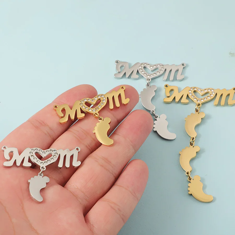 

3pcs/Lot Stainless Steel Mom Pendants Baby Feet Charms for DIY Fashion Jewelry Making Earring Accessory Wholesale