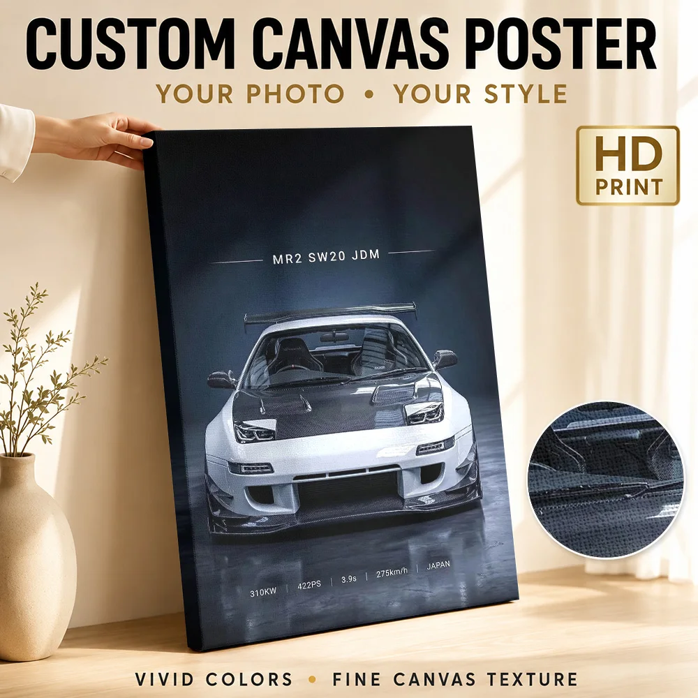 Sleek white Sports MR2 SW20  car Canvas Poster Customized Photo Retro Automotive Wall Paintings Decoration for Garage Man Cave