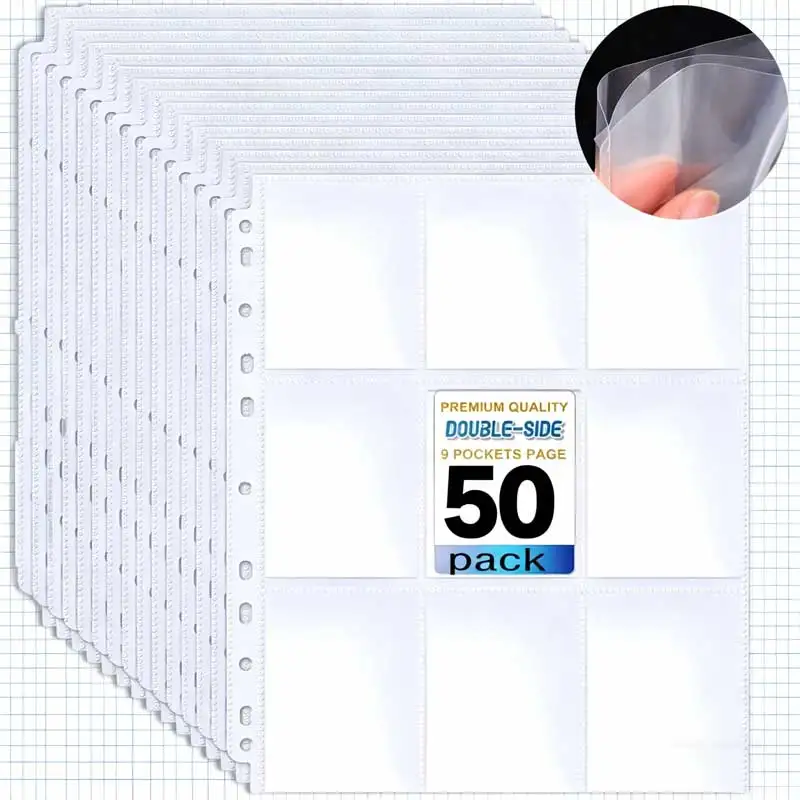 A4 9 Pocket Trading Card Sleeves Double Sided Binder Pages Card Album Holder For TCG Game Sports Idol Photocard Collect Storage