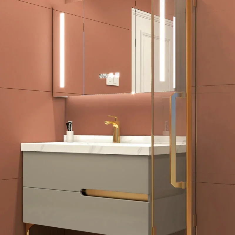 

Напольный комплект для ванной комнаты: тумба с раковиной, умный современный скандинавский дизайн, роскошный светлый стиль, комбинация с зеркалом