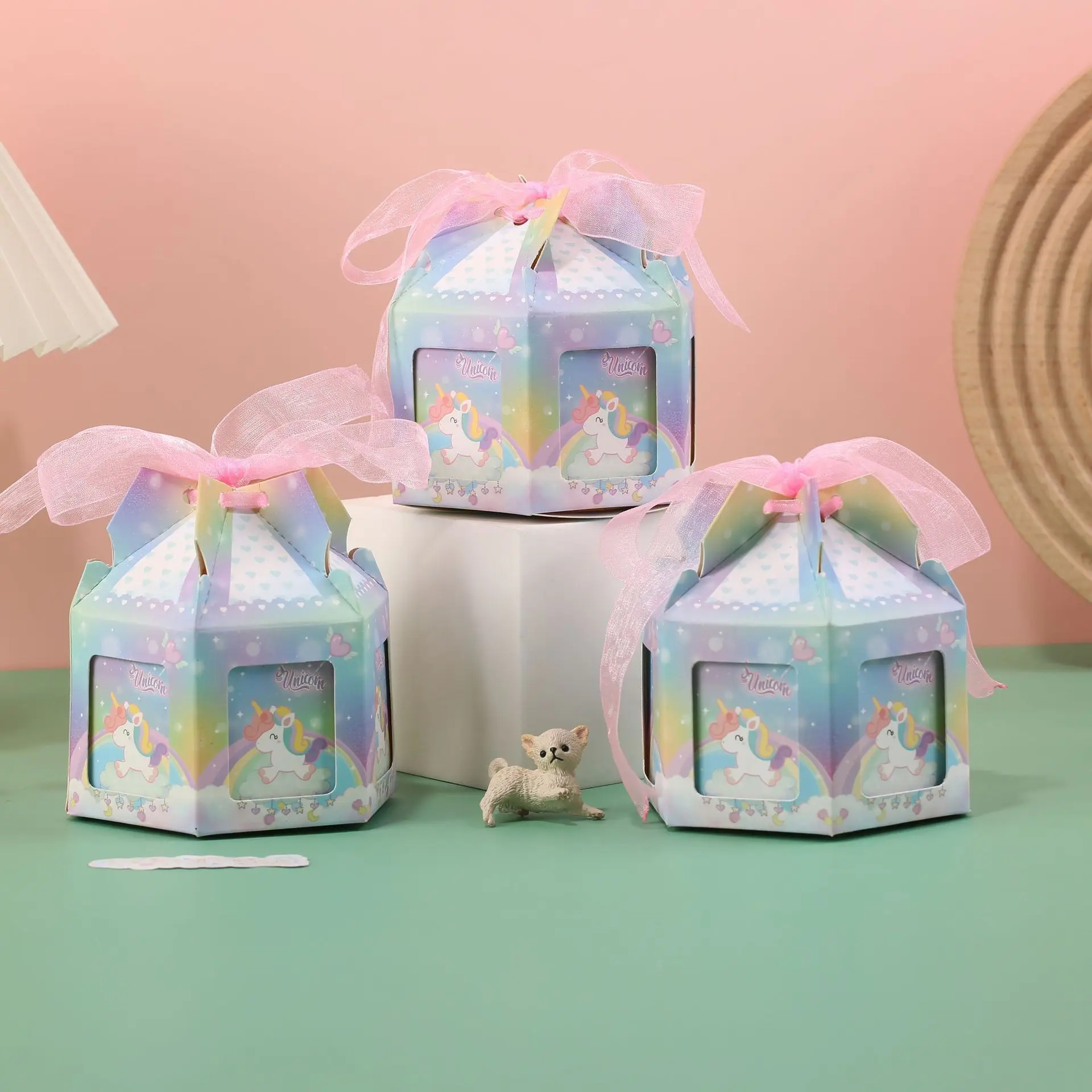 6Pcs Pink Blue Carousel Gift Box Treat Kids Birthday Favors Candy Box Bag Packaging Wedding Festival Party Decoration Supplies