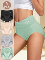 4pcs High Waisted Women's Panties Tummy Tightening Girdle Comfortable Cotton Skin Friendly Breathable Hip Lifting