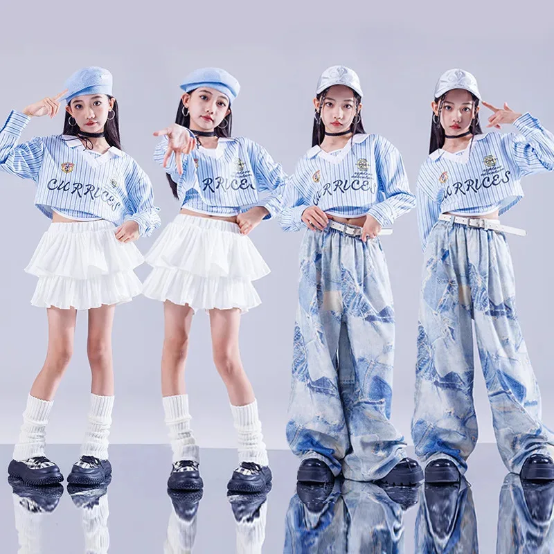 

Hip Hop Girls K-pop Fashion Crop Top Street Dance Cargo Pants Tiered Skirts Kids Streetwear Children Jazz Clothes Sets Costumes