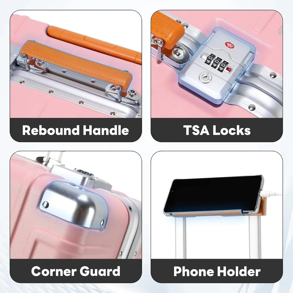 Equipaje de mano rígido liviano de 18 pulgadas aprobado por TSA con portavasos y cerradura TSA para viajes