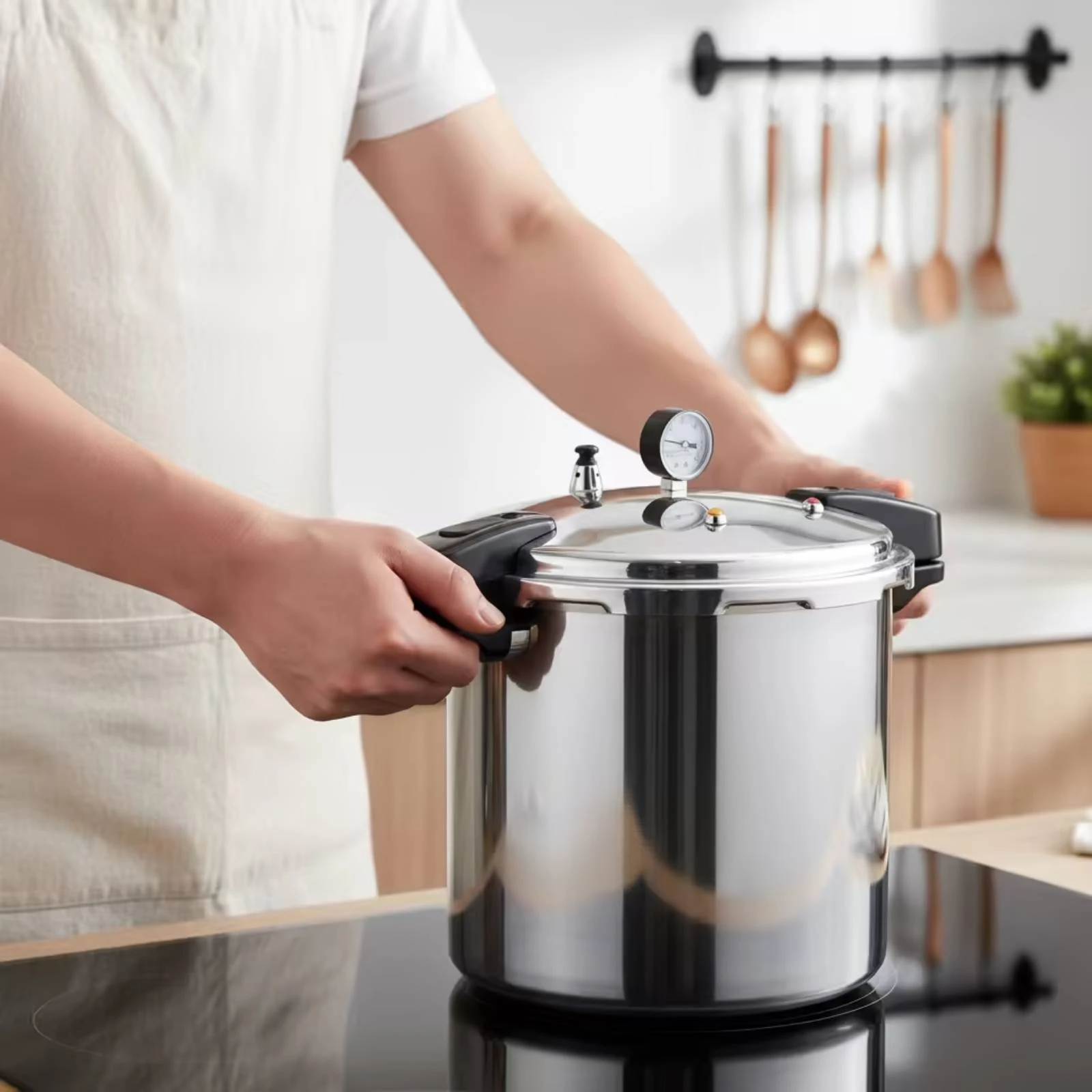 

23 L Pressure Cooker 100 kPa Aluminum Pressure Cooker Cookware Release Valve Kitchen Appliance Even Heating