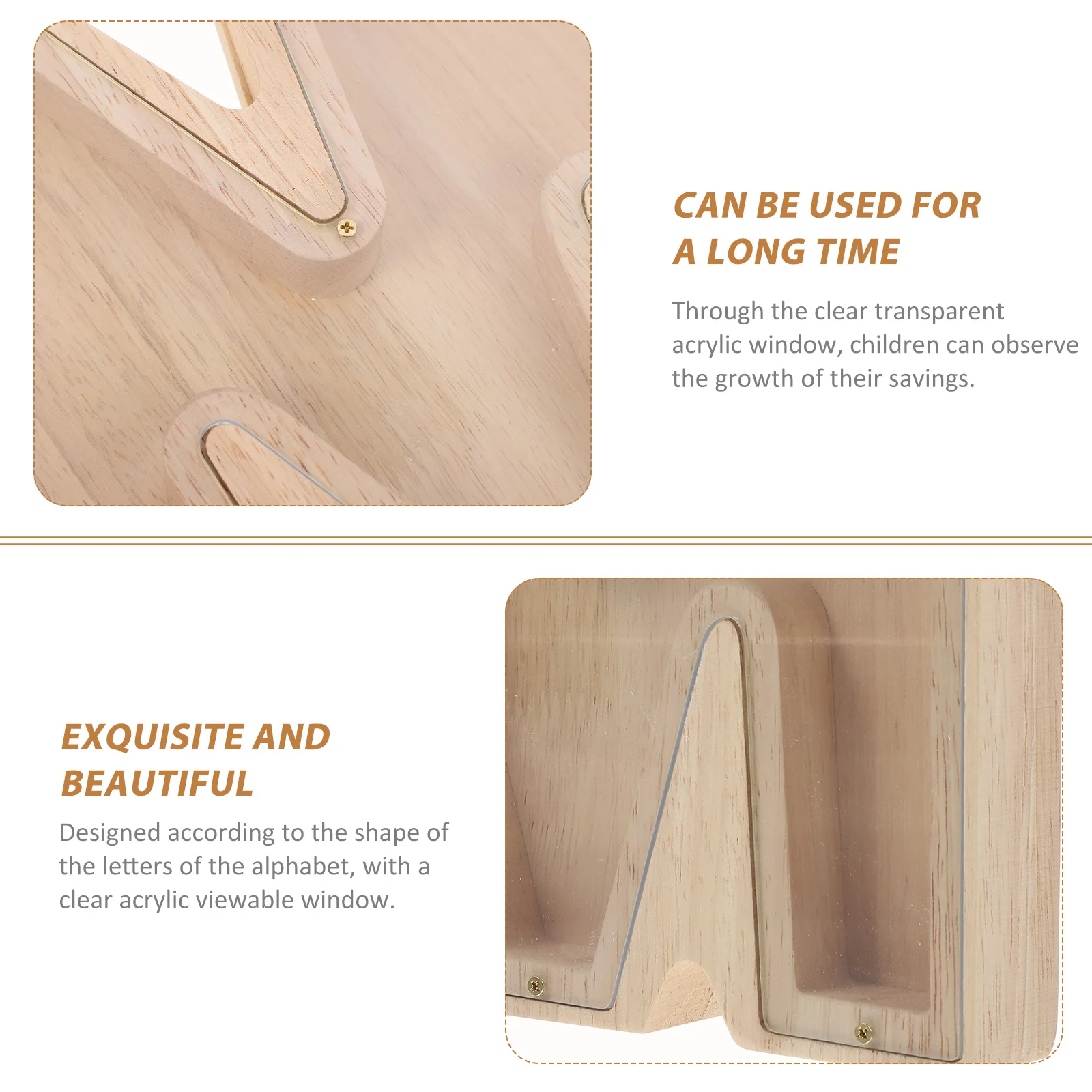 حصالة على شكل خنزير خشبي للأطفال على شكل أبجدي نافذة شفافة لتوفير العملات المعدنية وعاء تغيير صندوق الخنزير الخشبي