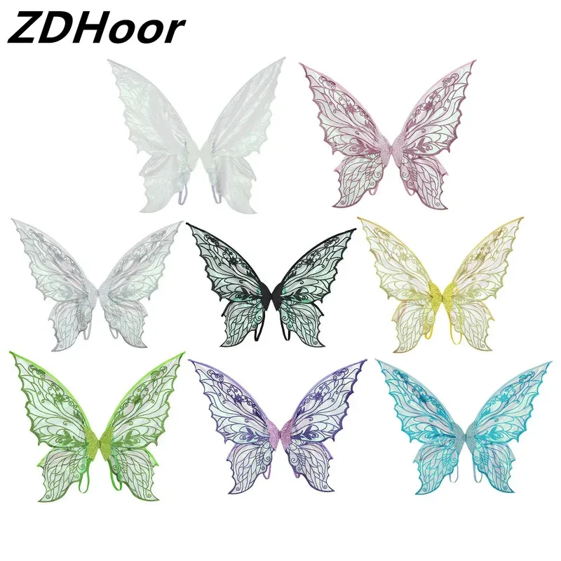 

Butterfly Fairy Wings Kids Adults Gradient Sheer Shiny Wings Fairy Angel Wings with Elastic Shoulder Straps for Halloween