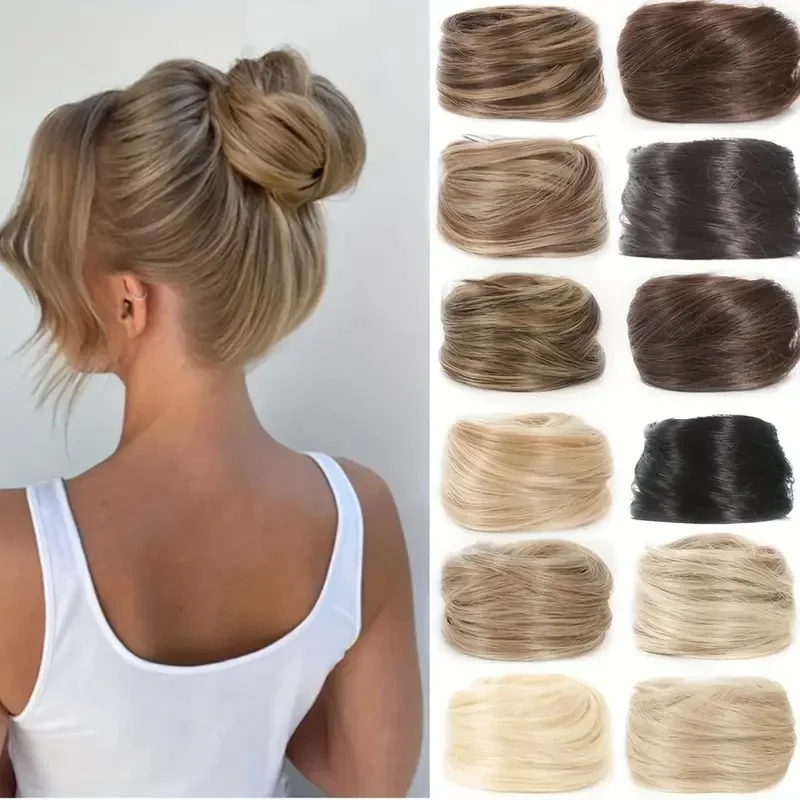 Messy Straight Bun Chignon Donut Hair Pad Elastic Hair Rope Rubber Band Synthetic Hairpiece Hair Accessories for Women