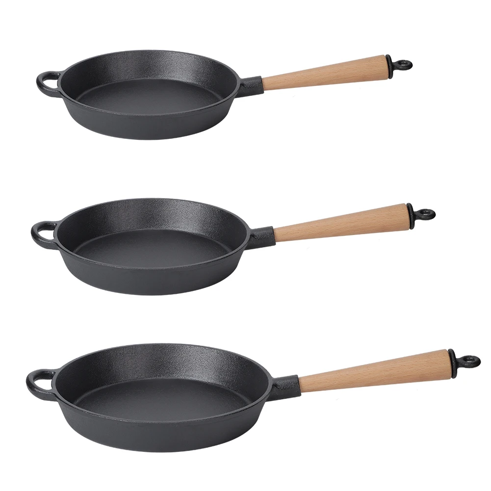 

Household Kitchen Utensils Cast Iron Frying Pan Skillet Cooking Steak Pan with Wooden Handle Kitchenware Home Cookware