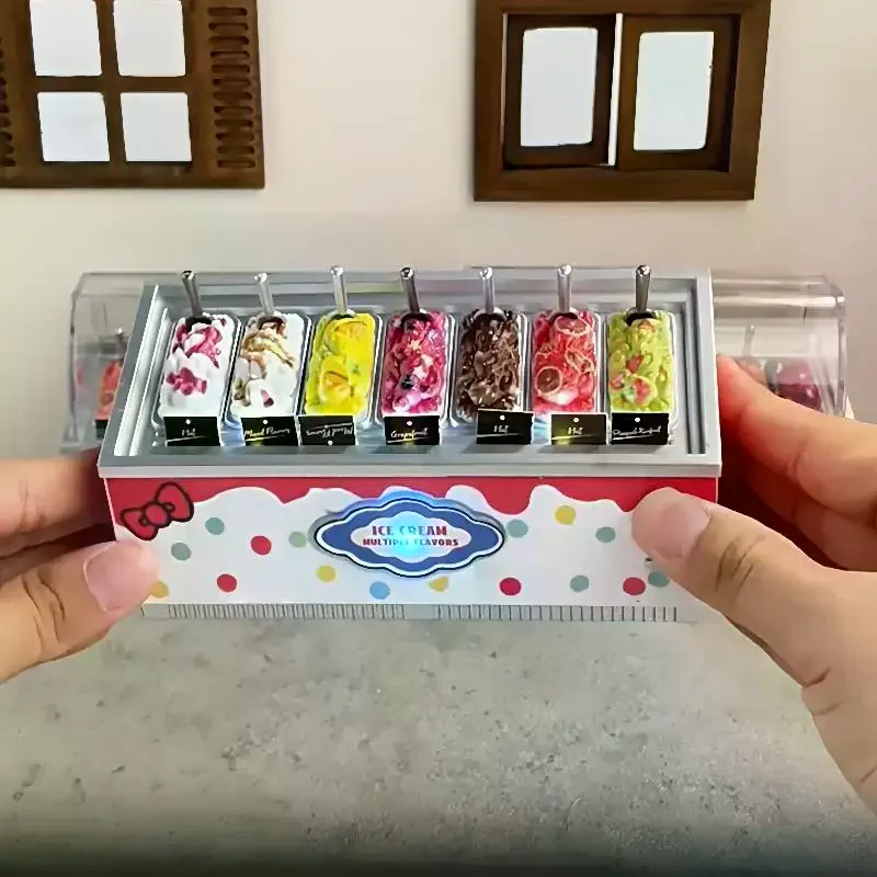 1 Set 1/12 Dollhouse Ice Cream Cabinet Simulation Dessert Mini Food Kitchen Toy Miniature Furniture Supermarket Freezer Gift