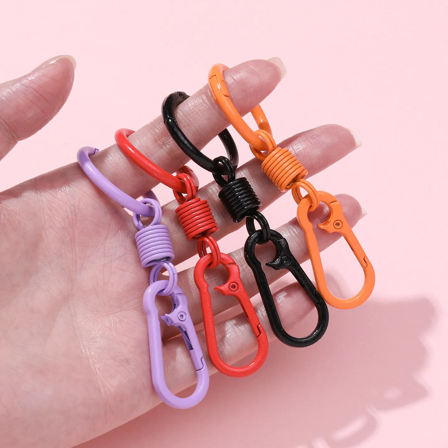 3pcs/Lot 30*85mm Alloy Candy Color Spring Keychain With Holder Carabiner Buckle for DIY Gifts Jewelry Bag Charm Accessories - view 4