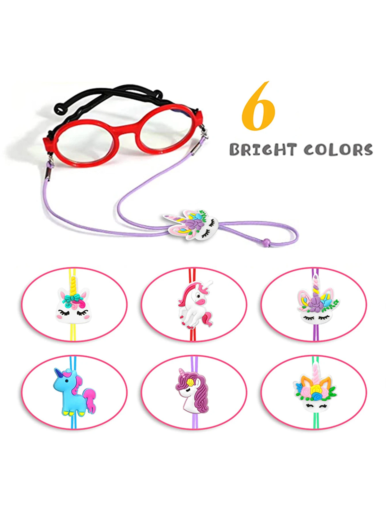 24PCS Kids Glasses Strap Rainbow Unicorn Adjuster Anti-slip Silicone Eyeglass Straps Glasses Retainer Cute Decorations For Girls