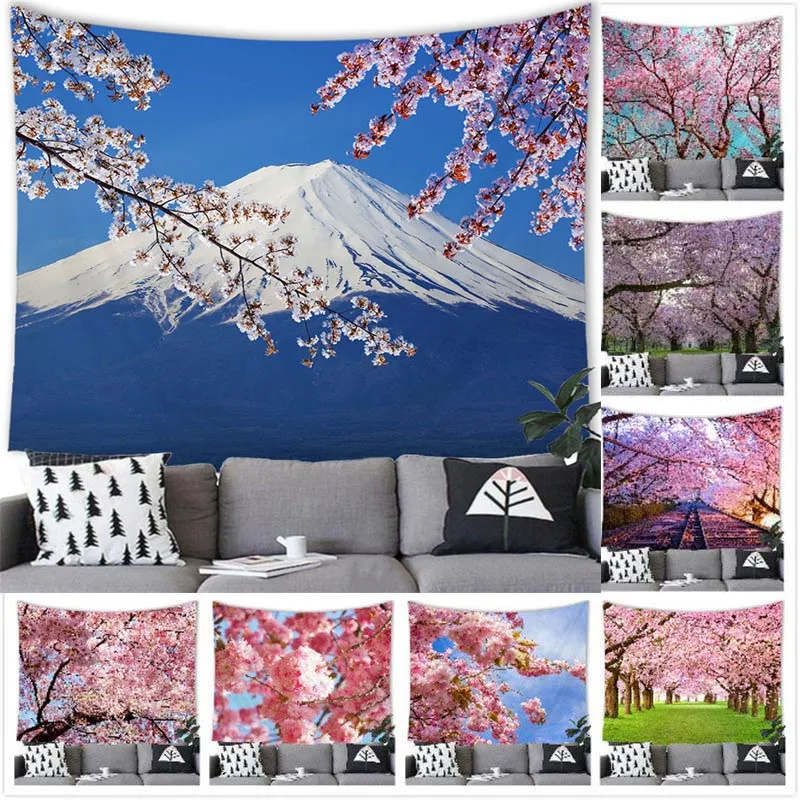 Pink Flower Cherry Tapestry Wall Hanging Cherry Flower Decor Tapestry Flower Home Room Decoration Background Wall Decor