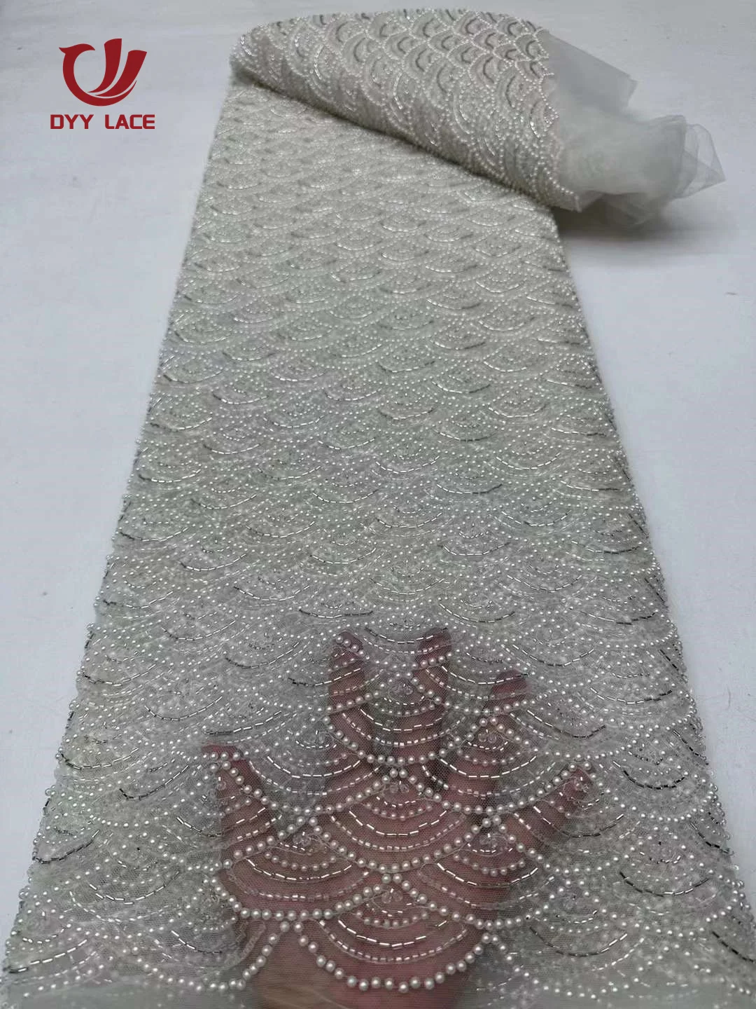 Hot Sale African Beaded Lace Fabric 2024 High Quality Groom Nigerian Wedding Bridal Embroidery French Tulle Sewing 5 Yards