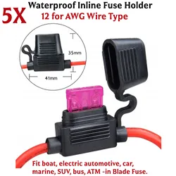 5 Pack Waterproof Inline Fuse Holder 12 Gauge Wire Cut Off Switch 12V 30A Fit Boat, Electric Automotive, Car, Marine, SUV